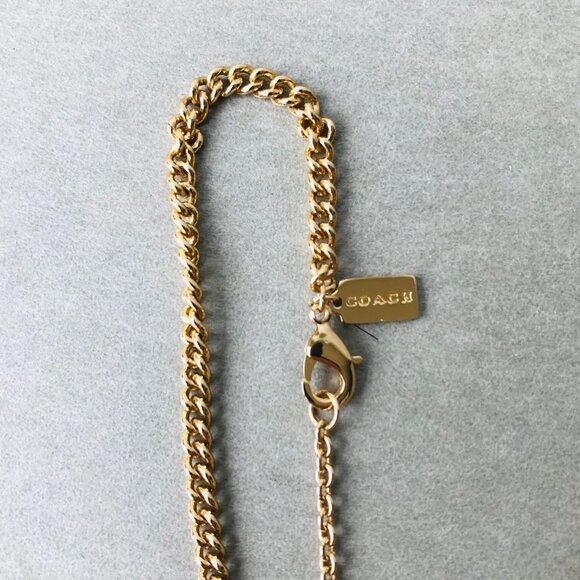 COACH Signature Gold-Tone/ Multicolor Embellished Logo Necklace w Jewelry bag - Picture 6 of 10